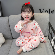 Girl flannel pajamas suit children baby coral velvet warm and thickened jumpsuit crawling suit autumn and winter