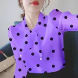 Футболка, шифоновый осенний лонгслив, рубашка, V-образный вырез, оверсайз