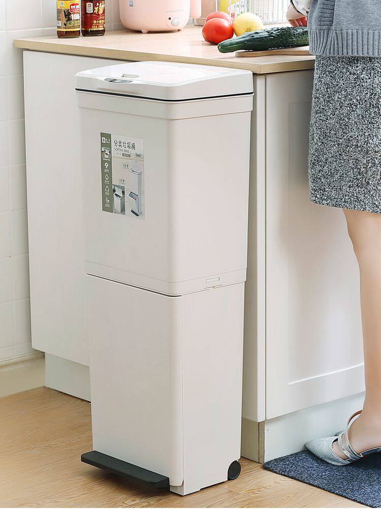 Kitchen Double Layer Garbage Sorting Bins Free-to-bend waist dry and wet separation The removable narrow does not occupy a large capacity
