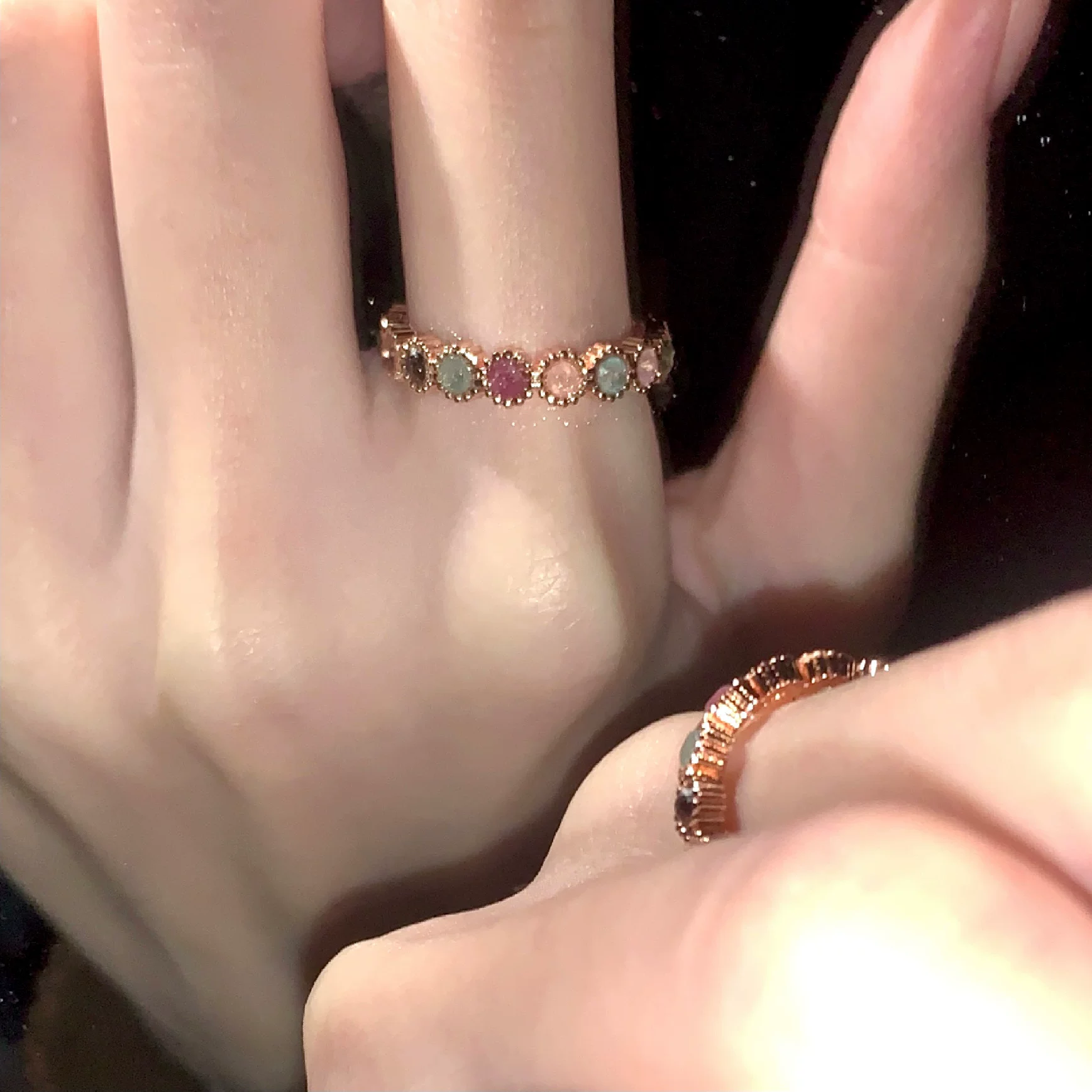 Tourmaline rainbow small design adjustable ring, accessory, high-quality style