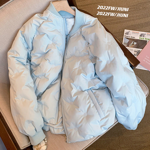 蓝色小香风夹棉棉服