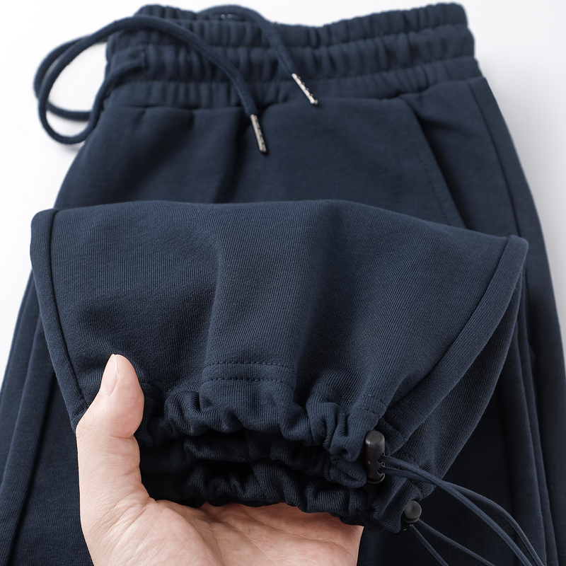 Navy Blue 280g Heavyweight Straight-Leg Drapey Sweatpants with Drawstring, Loose Wide-Leg Casual Sports Trousers, Couple Style