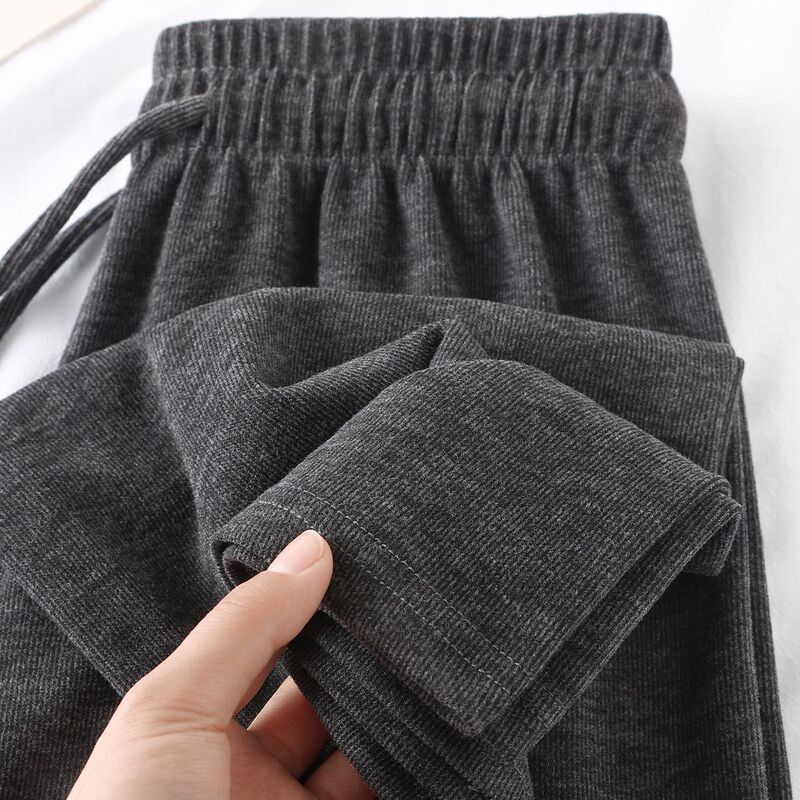 Dark Gray Vertical Striped Casual Pants for Men, Autumn and Winter Style, American-Style Drape Sweatpants, Loose Straight-Leg Sports Trousers for Women