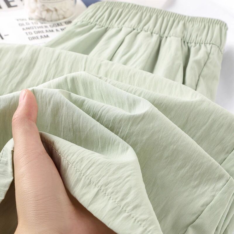 Fresh and European Style! Light Green Pleated Casual Yamamoto Pants for Women, Cool and Breathable Thin Quick-Drying Long Pants for Summer