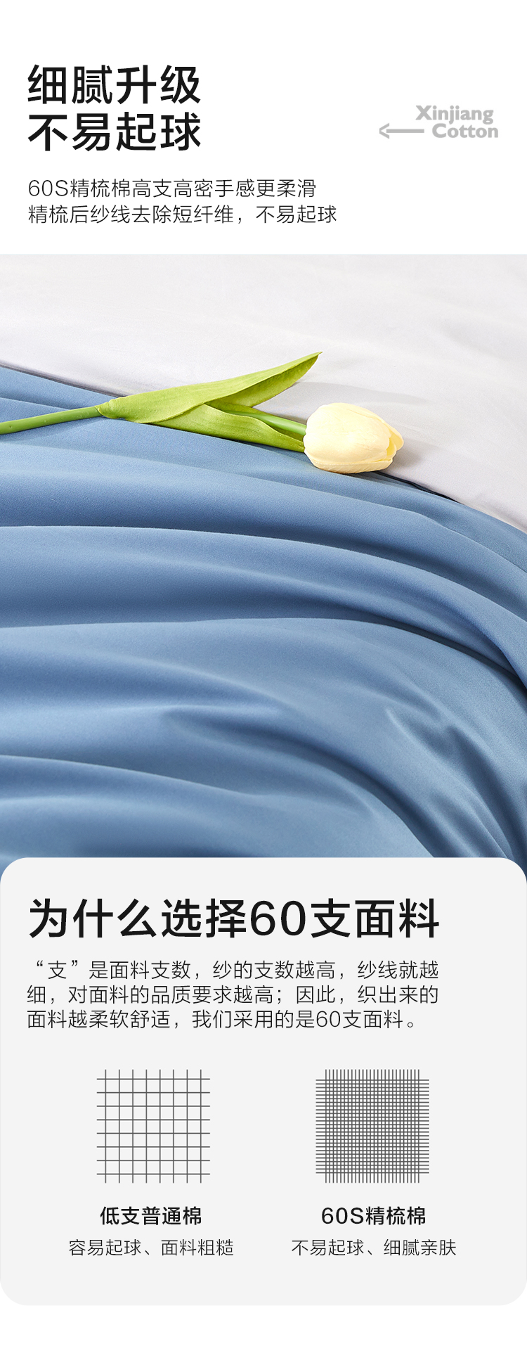 博洋生活 60支新疆长绒棉 床上四件套 1.2/1.5/1.8m 图5