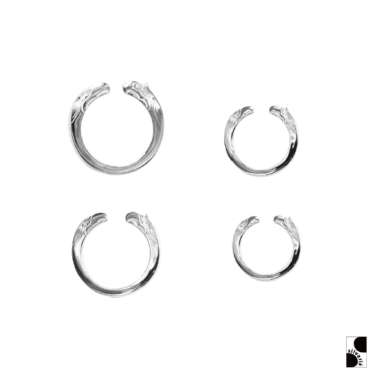 =silvarie=GOD SUNS low-key taste double eagle head four eyes eagle face half cycline silver curved ring ring
