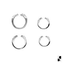 =silvarie=GOD SUNS low-key taste double eagle head four eyes eagle face half cycline silver curved ring ring