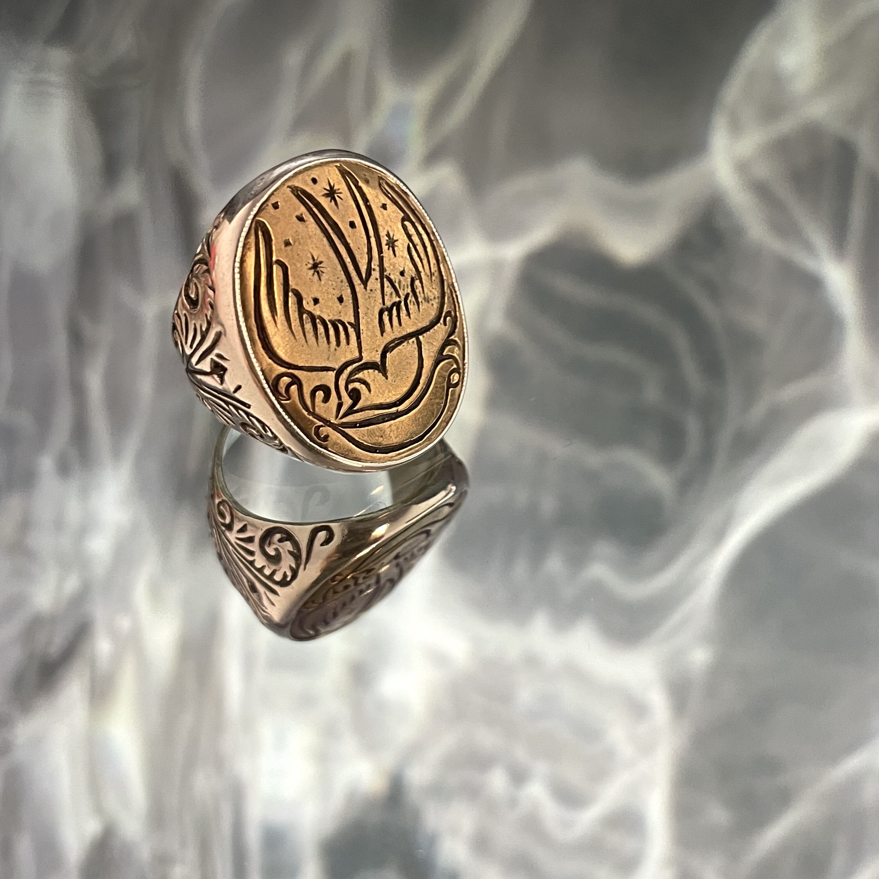 =silvarie=LHN Jewelry American western retro seal ring Feiyan copper engraved silver ring