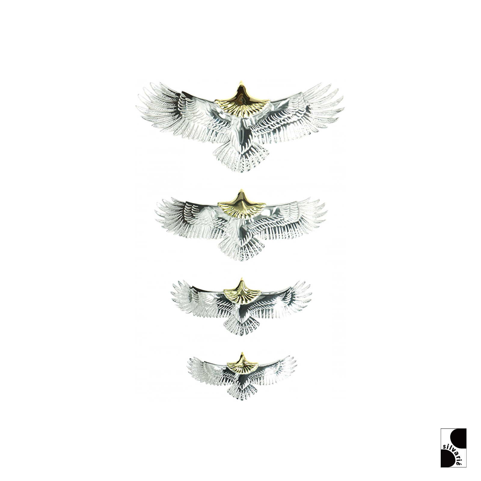 =silvarie=GOD SUNS 18K Gold Eagle Head Classic Indian Element Gold Head Eagle 950 Silver Pendant