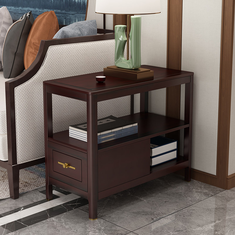 Sofa side cabinet side cabinet new Chinese light luxury side corners solid wood Nordic living room narrow mobile wooden bedside table