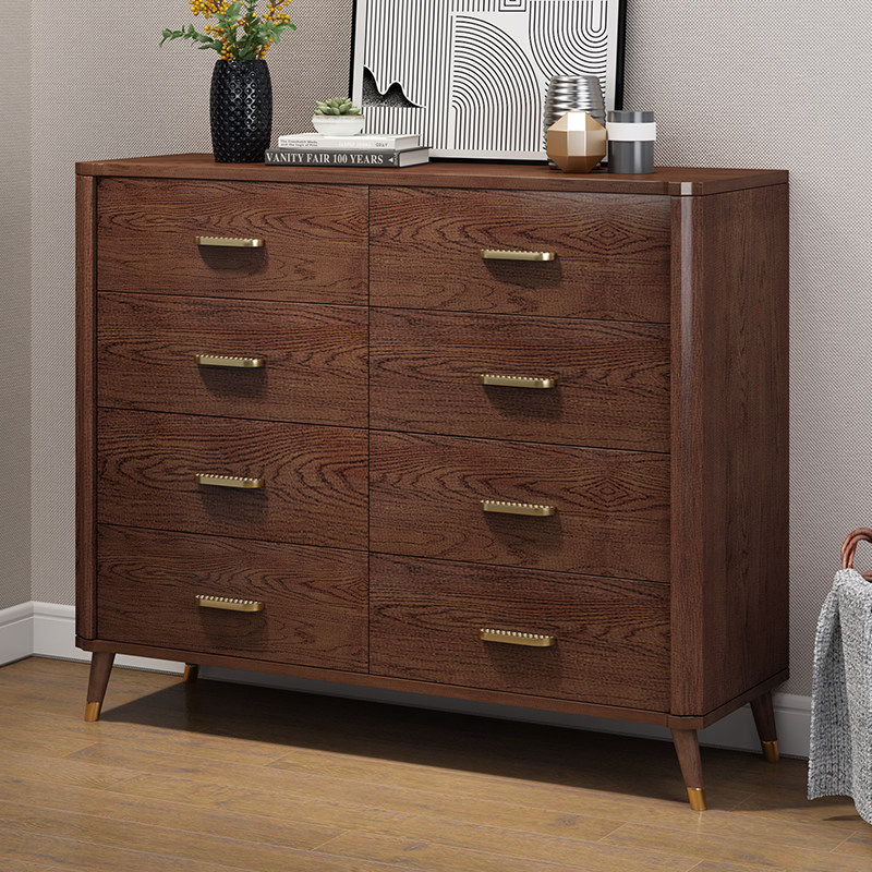 Ikepin home thinking new Chinese style drawer cabinet modern minimalist solid wood retro eight bucket five bucket six bucket drawer chest light luxury living room