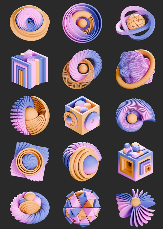 图片[2]-15款抽象3D立体几何图形图标模型blender/PNG免扣/OBJ格式素材-cg男孩
