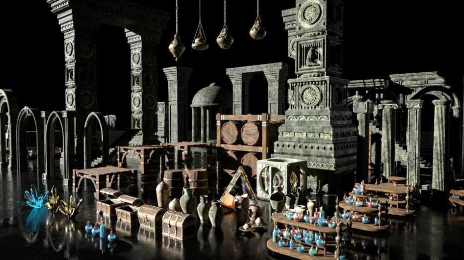 Blender古代奇幻玛雅遗迹环境建筑装饰魔法物品3D模型资产FBX素材-cg男孩