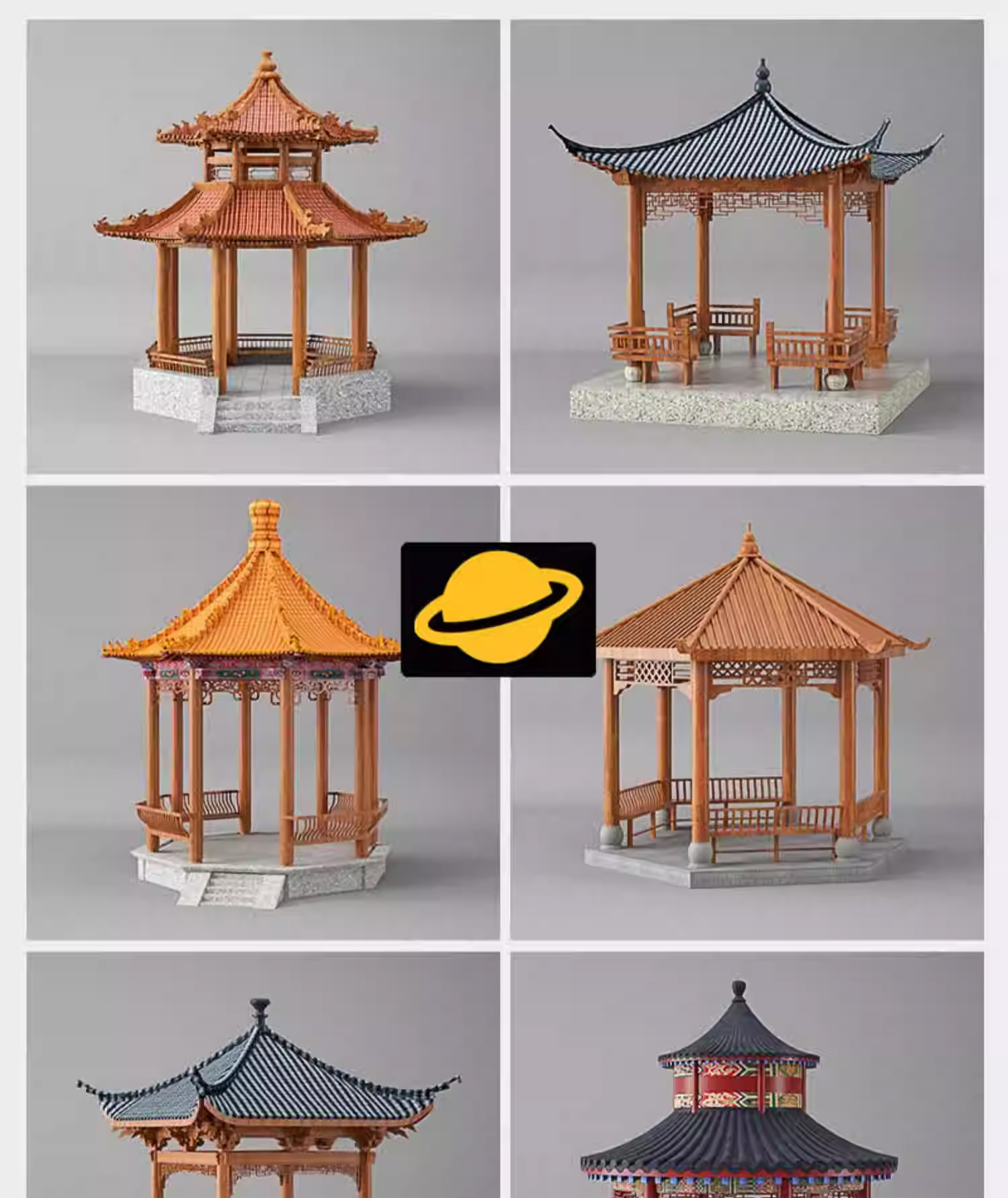 C4D/FBX/MAX/Blender中式古代风格建筑八角亭子凉亭3D模型OBJ素材-cg男孩