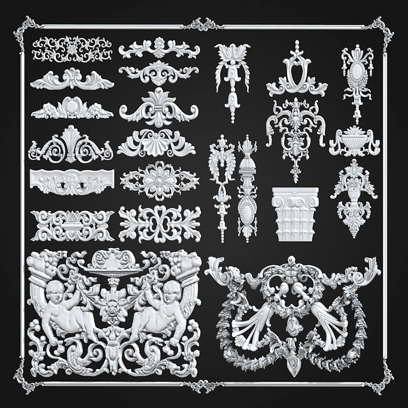 图片[2]-23款欧式雕花装饰花纹样石膏浮雕构件天使雕像SU模型C4D素材FBX-cg男孩