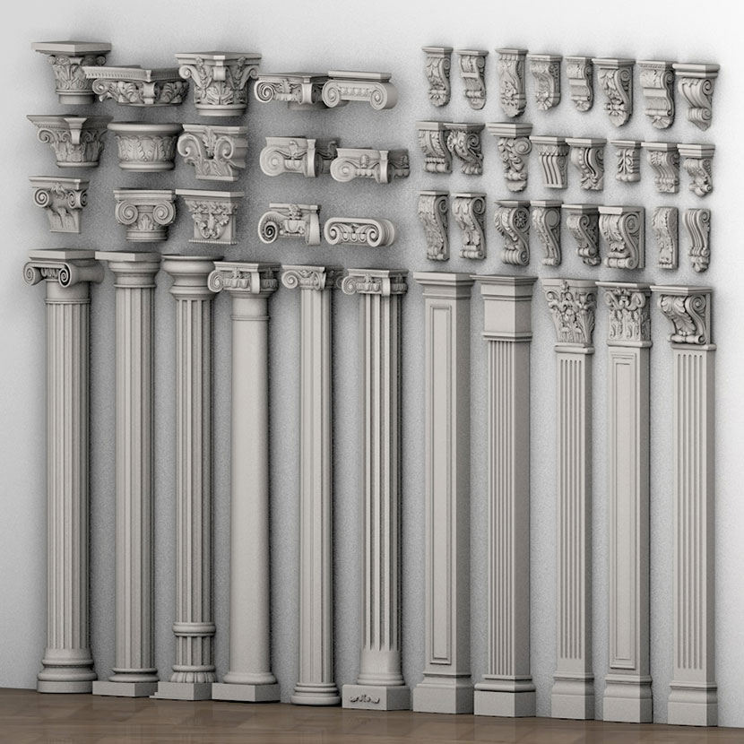 图片[2]-40+款欧式复古雕花柱子柱头件石膏浮雕装修构件SU模型C4D素材FBX-cg男孩