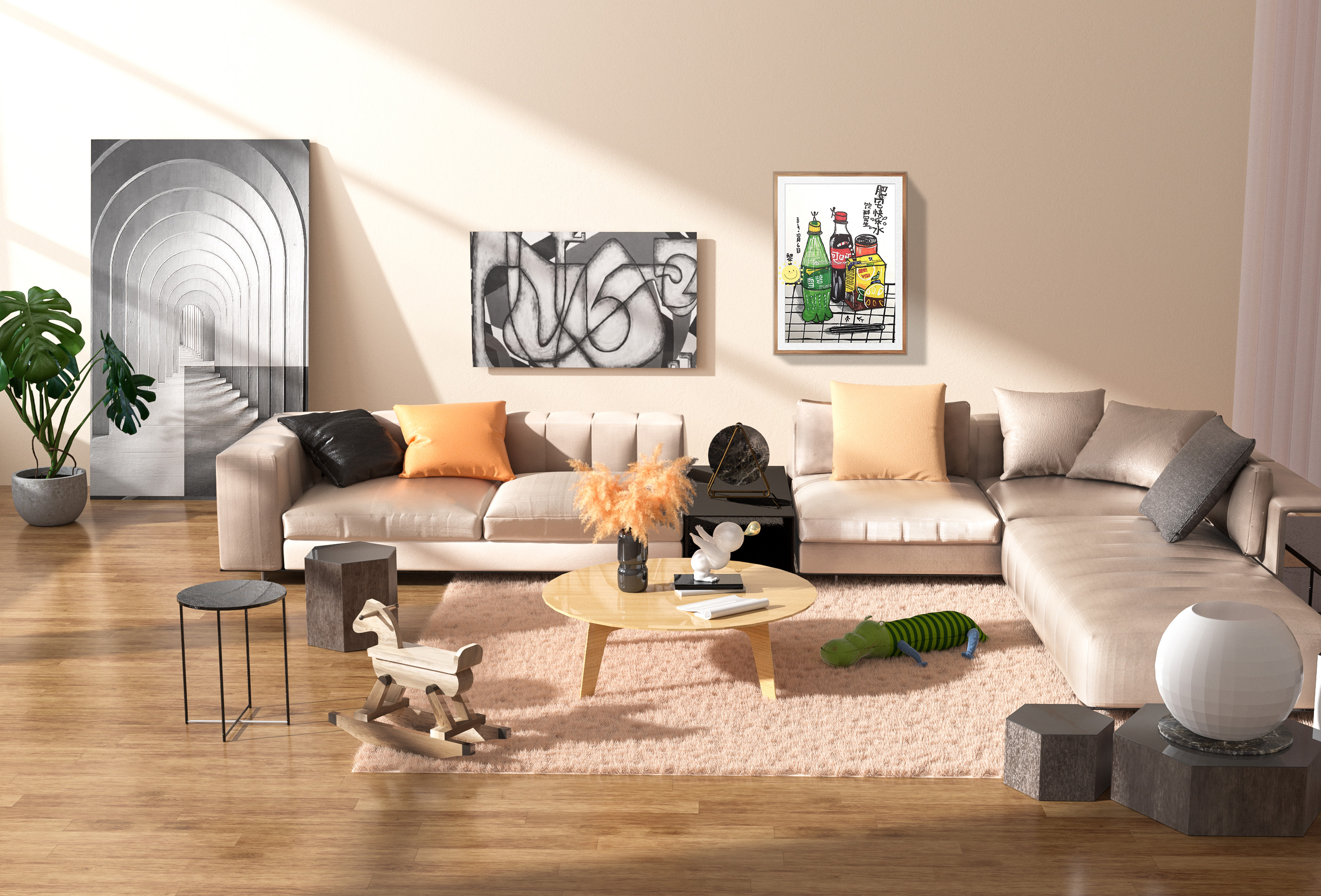 C4D儿童房间玩具场景模型素材3D室内沙发地毯客厅玩具写实渲染-cg男孩