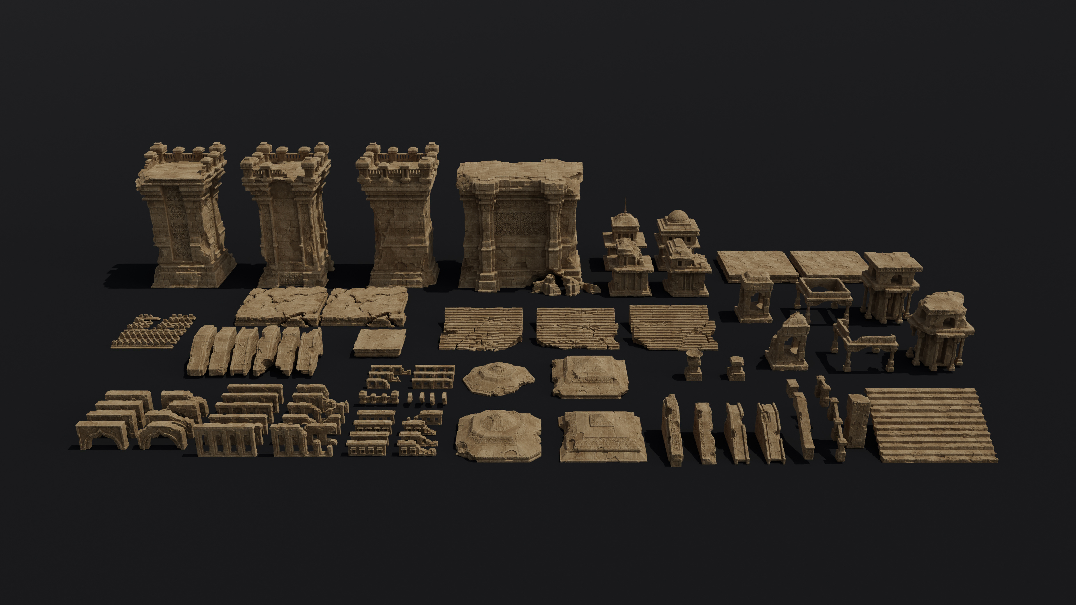 图片[6]-Blender古代遗迹神庙建筑雕像石柱石门人物3D模型FBX格式资产素材-cg男孩
