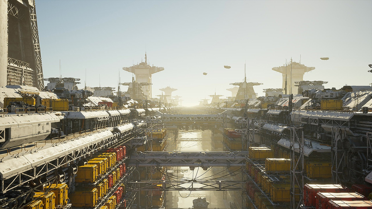 UE4虚幻5科幻城市工业基地港口电影场景 Sci-fi Port Environment-cg男孩