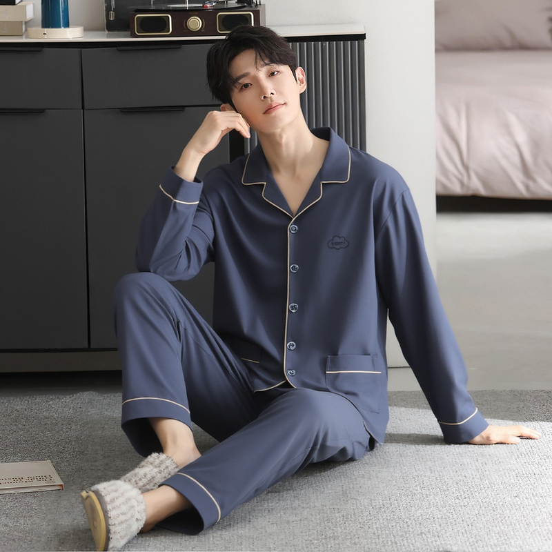 Fenteng Ke'An Men's Pure Cotton Pajamas Spring and Autumn New Long-Sleeved Long Pants Casual Cardigan Large Size Home Wear Set