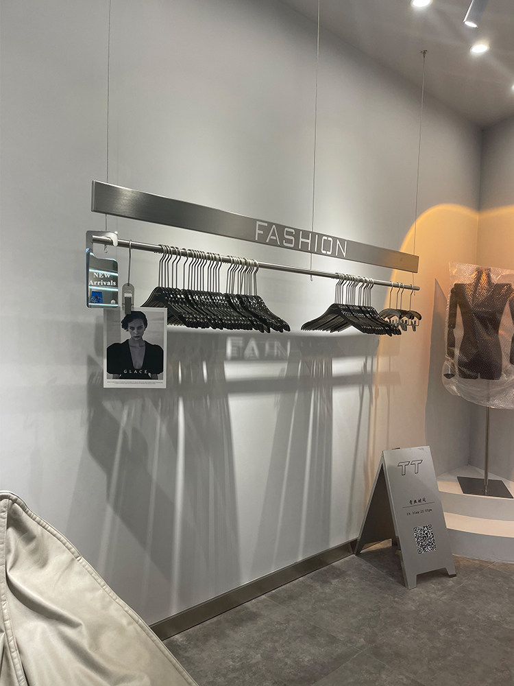Clothing Store Display Wall Hanging Rack Stainless Steel Ceiling Hanger Boom Hanger Rod Upper Wall Women's Clothing Furnishing and Furnishing Display Shelf-Taobao