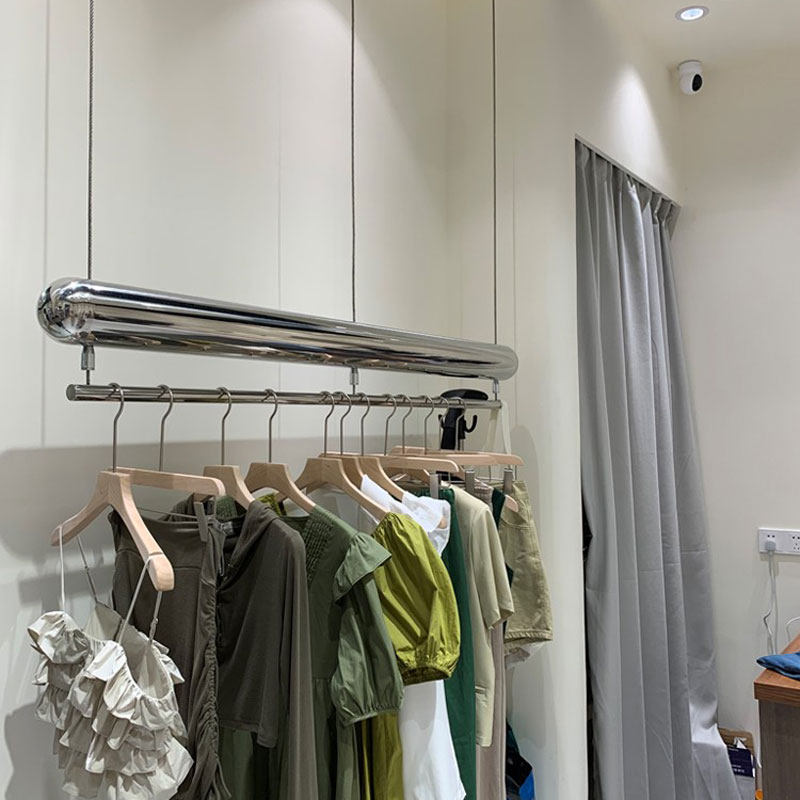 Clothing Store Stainless Steel Wire Hanger Silver upper wall hanging children's side rack Acrylic Display Shelf display shelf