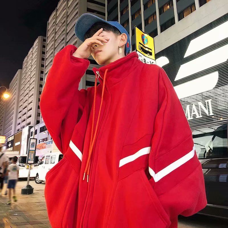 Port Wind BF Autumn Winter Casual Bat Cuff Jacket Man Boomer Loose 100 lap Chic baseball clothes tennis red ins jacket