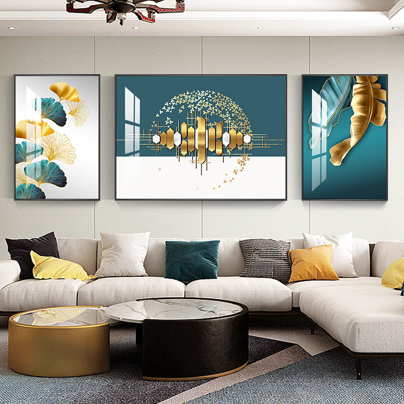Modern simple living room decoration painting abstract atmosphere sofa background wall hanging painting light luxury high-end triptych mural crystal porcelain