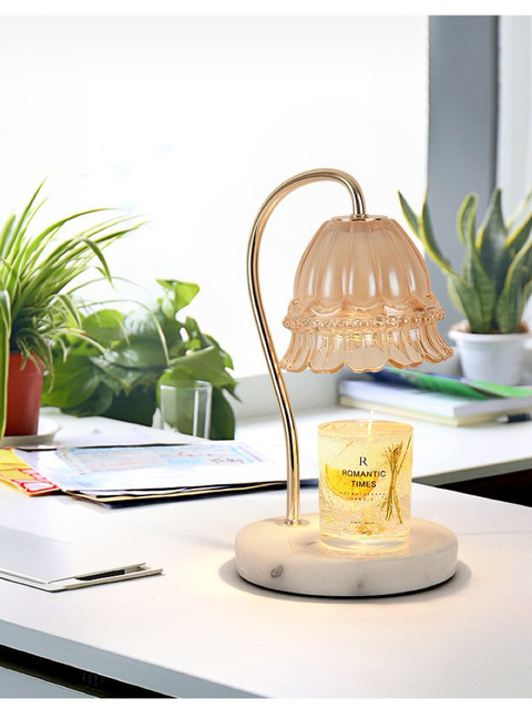 Aromatherapy Lamp Timed Wax Melting Lamp Gift European Style Marble Retro Candle Melting Lamp Bedroom Dimmable Glass Decorative Table Lamp