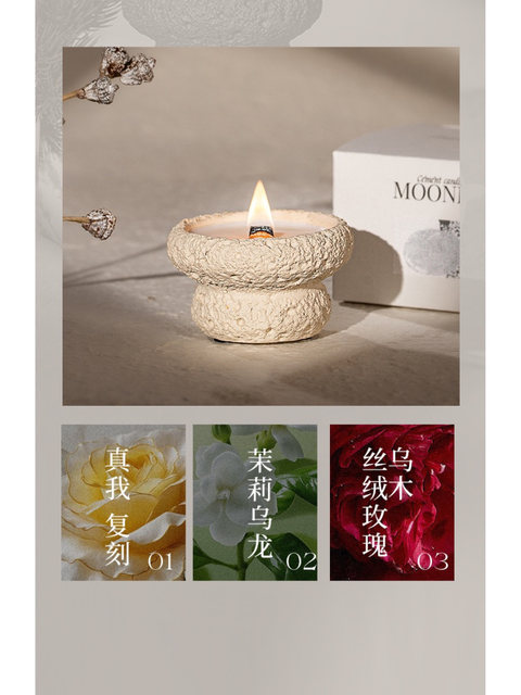 Aromatherapy hand candle flower-shaped cement cup soy wax wood core gift box crystal stone indoor home bedroom diffuser