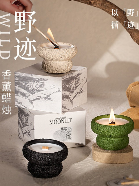 Aromatherapy hand candle flower-shaped cement cup soy wax wood core gift box crystal stone indoor home bedroom diffuser