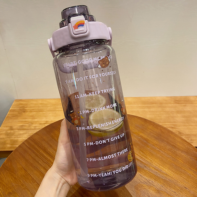 Random DIY Sticker For Collection And Purchase - [Purple] 2000MlInternet celebrity ins Water cup high-capacity student scale motion Bodybuilding kettle Frosting Gradients straw glass female summer