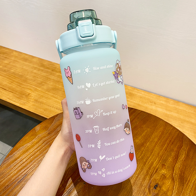 Random DIY Sticker For Collection And Purchase - [Cyan] 2000MlInternet celebrity ins Water cup high-capacity student scale motion Bodybuilding kettle Frosting Gradients straw glass female summer