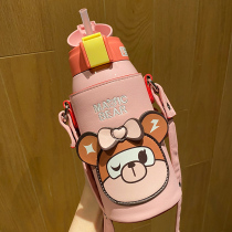 Kindergarten thermos cup cross-body pupils straw water Cup portable anti-fall girl Cup female cute children kettle