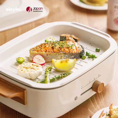 olayks多功能料理锅网红一体锅家用电烤肉锅早餐煎煮炸炒焖电火锅