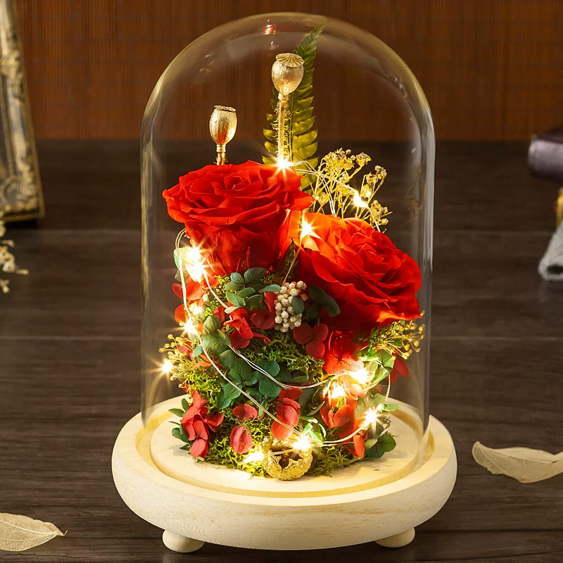 Подарочная коробка с засушенным цветком, стеклянная крышка, украшение на День Святого Валентина, подарок девушке, подарок жене, подарок на день рождения лучшей подруги, засушенные розы