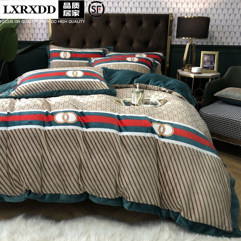 LXRXDD Coral Suede Four Pieces Of Winter Milk Suede Thickened Quilt Cover Bed Linen Flannel Flannel Bed Bedding-Taobao