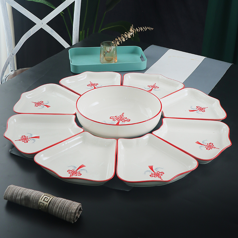 Amoy spring net red set platter tableware combination New Year dishes ceramic plate round table plate creative home plate