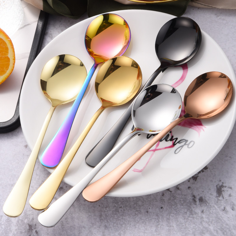 Stainless Steel Spoon Thickened Creative Plated Titanium Alloy Cute Western Dining Spoon Soup Spoon Sweet Spoonful Spoon Meal Fork Child Spoon Tea Spoon
