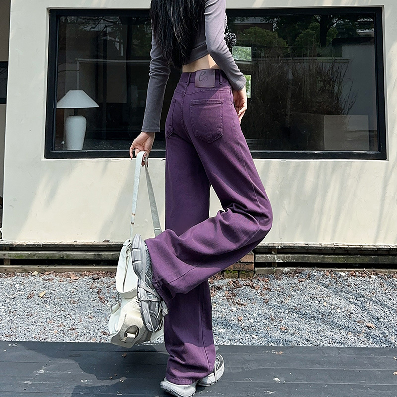 Melard Women's Jeans 2026 Summer New Style Grape Purple European Narrow Straight Wide-Leg Colorful Pants Melard Women's Jeans 2026 Summer New Style Grape Purple European Narrow Straight Wide-Leg Colorful Pants