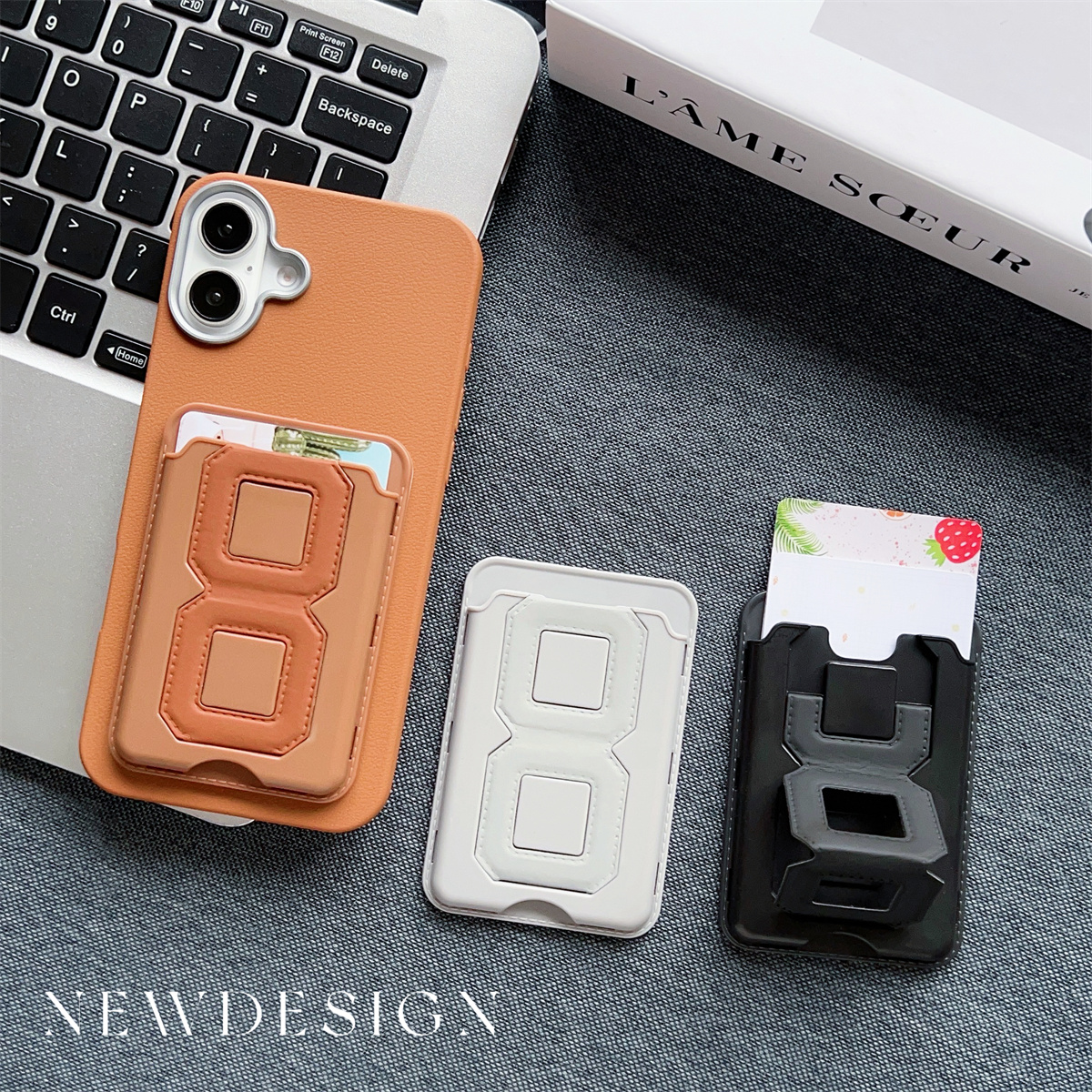 麦宾利 适用华为荣耀opoo小米苹果手机壳3M粘贴式卡包多功能背贴地铁名片卡套腕带折叠支架个性小众背胶新款