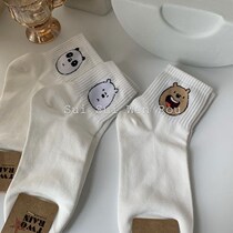 Womens socks Autumn and spring cotton mens and womens socks Japanese cute cartoon style schoolgirl four seasons white cotton socks