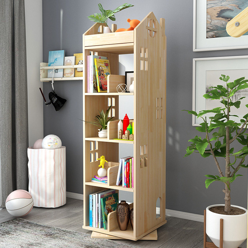 Solid Wood Swivel Bookshelves 360 Degrees Plotter Shelf Creative Children Bookcase Students Floor Containing Shelf Bookcase