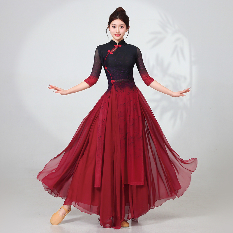 Classical Dance Costume 2026 New Style Elegant Oriental Cheongsam Flowing Gauze Performance Costume Chinese Dance Shiny Practice Clothes Classical Dance Costume 2026 New Style Elegant Oriental Cheongsam Flowing Gauze Performance Costume Chinese Dance Shiny Practice Clothes