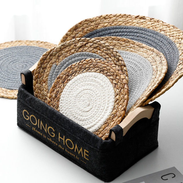 ຕາຕະລາງ dining ແສ່ວດ້ວຍມື mat insulation mat bowl mat home dining plate anti-scalding mat Japanese pot mat ຂະຫນາດໃຫຍ່ coaster ins style