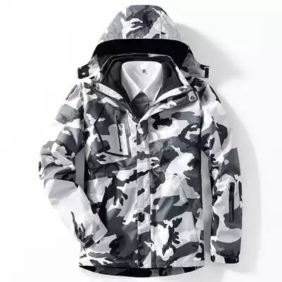Camouflage jacket men's winter three-in-one plus velvet thickened detachable windproof waterproof Tide brand outdoor mountaineering suit women