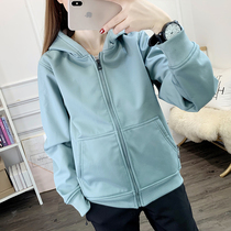 Outdoor soft shell clothes woman autumn winter windproof and waterproof plus suede thickened warm even cap big code submachine clothes jacket man