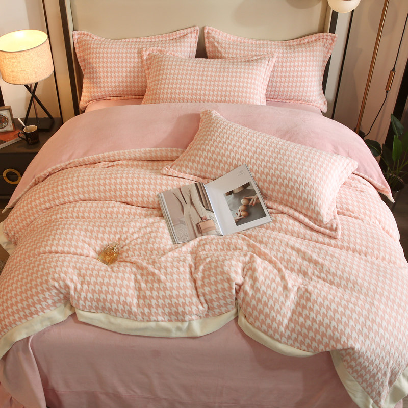 High-end Winter Milk Suede Four Pieces Of Coral Suede Double Sided Thickened Flannel Quilt Cover Bed Linen Bed with supplies