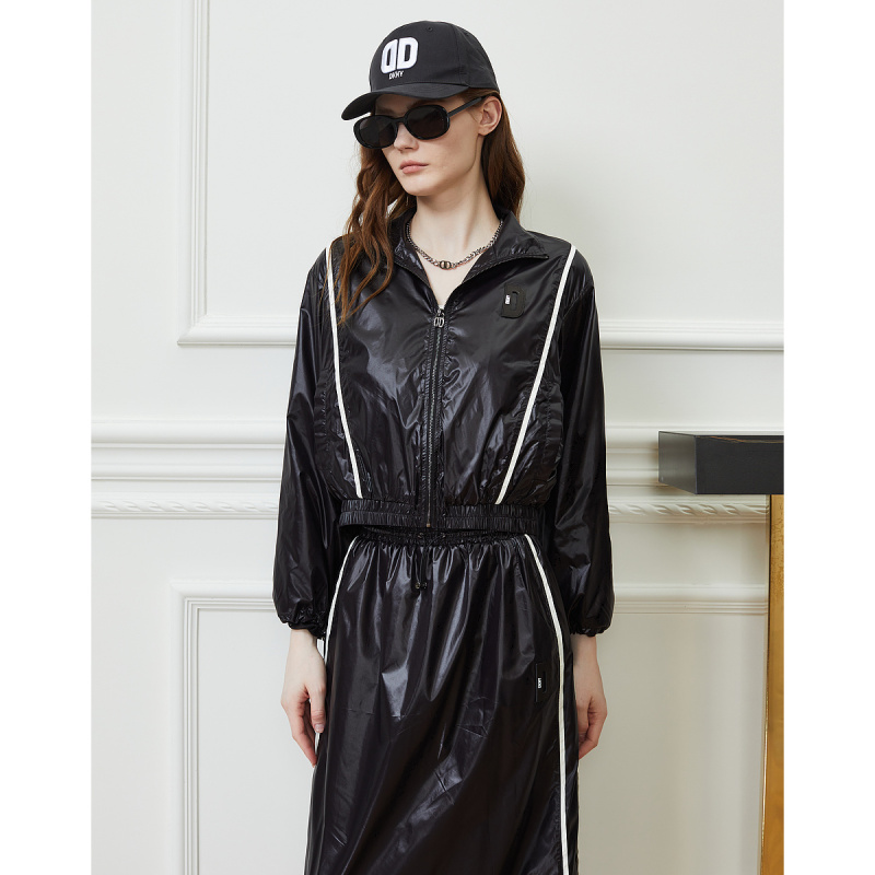 Dkny Tang Kenaer's Autum Style Women's Glossy Contrasting Color Waist-Cinching Dynamic Sports Jacket Slimming Top Jacket