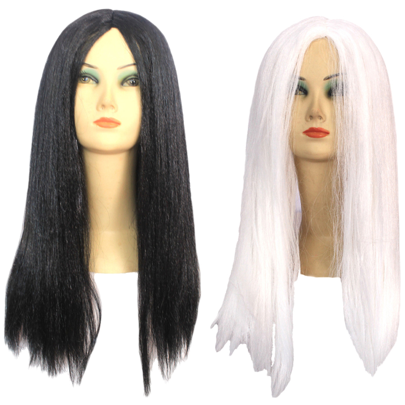Adult Wig White-Haired Witch Long Straight Hair Black and White Death Mask Performance Horror Headgear Zombie Female Ghost Sadako Props Adult Wig White-Haired Witch Long Straight Hair Black and White Death Mask Performance Horror Headgear Zombie Female Ghost Sadako Props